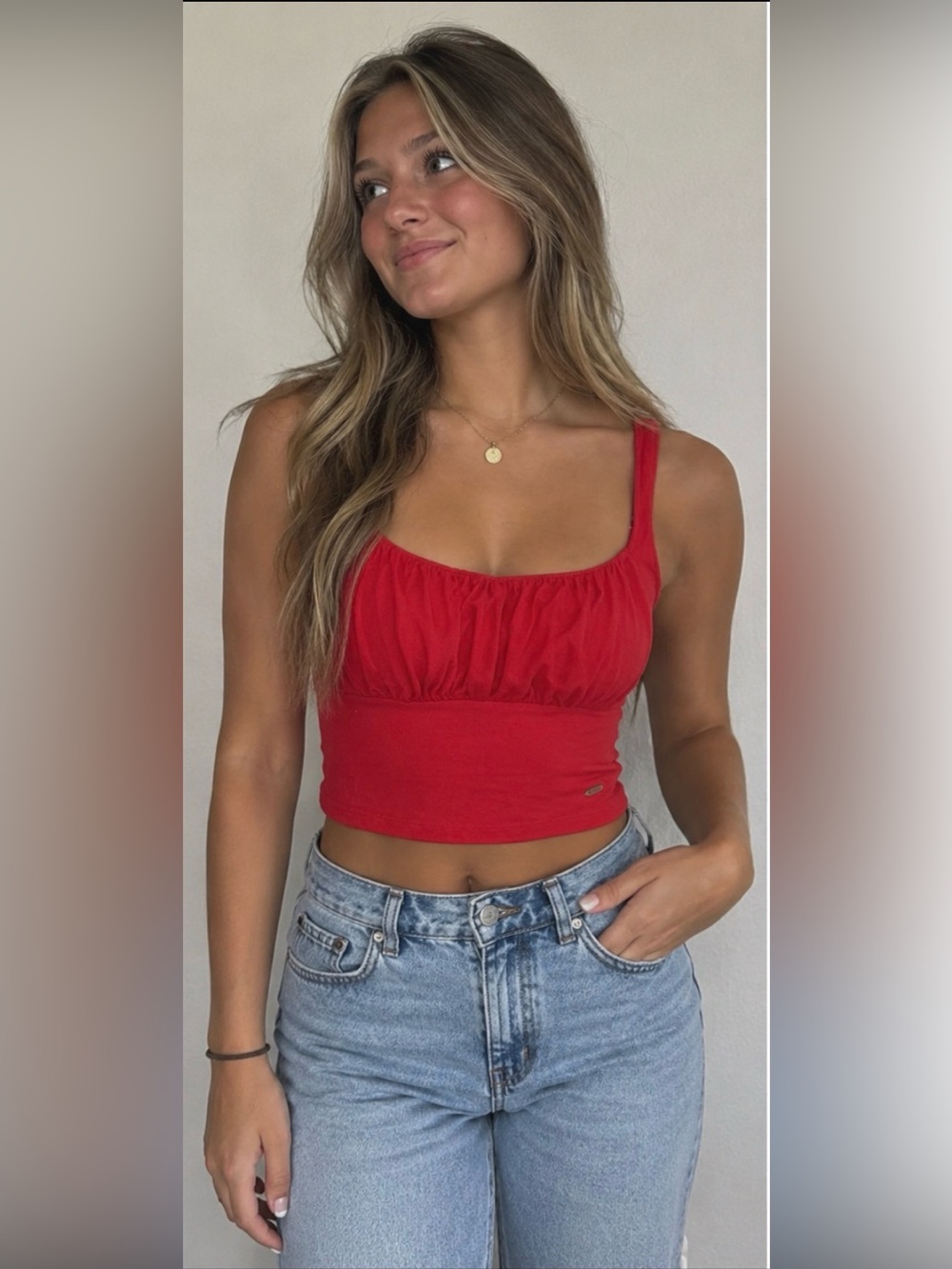 Hollister Red Ruched Cropped Tank Top